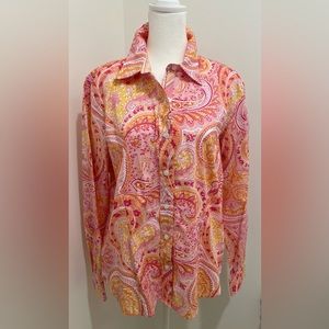 Ladies VanHeusen stretch pink yellow orange paisley shirt